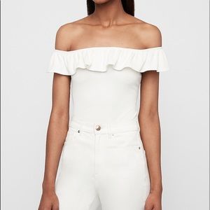 Express Ribbed Off the Shoulder Thong Bodysuit